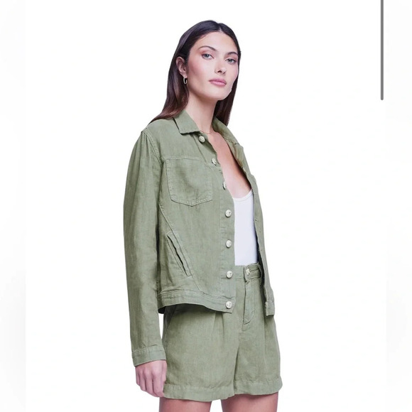 L'AGENCE Celine Slim Linen Utility Jacket - Sage Green - XXL - Picture 3 of 15